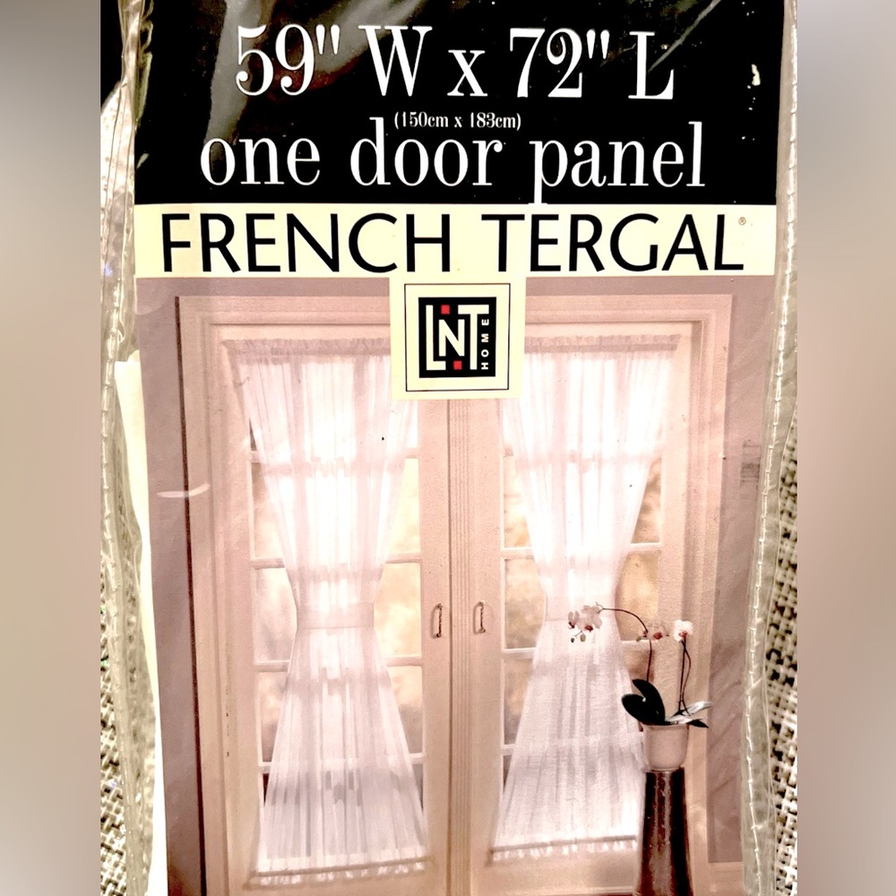French Tergal 59" x 72" long One Sheer Panel  French door White New in package